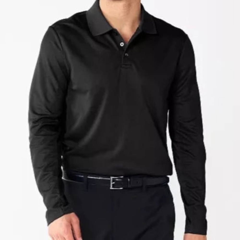 NEW Men's Tek Gear Long Sleeve Polo Polyester Dress Shirt Black  L Large
